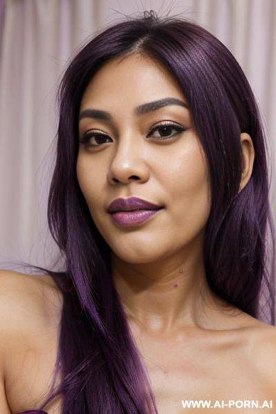 Elaborate flowing purple hair, milf glamor, bend down, - ai-porn.ai on pornintellect.com