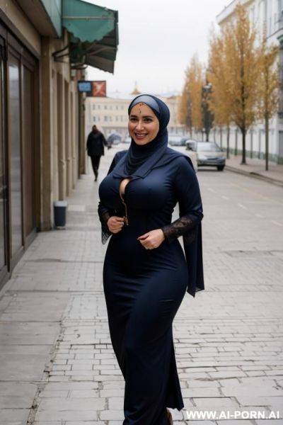 Happy busty russian military milf wearing hijab and exhibition nude in street - ai-porn.ai - Russia on pornintellect.com