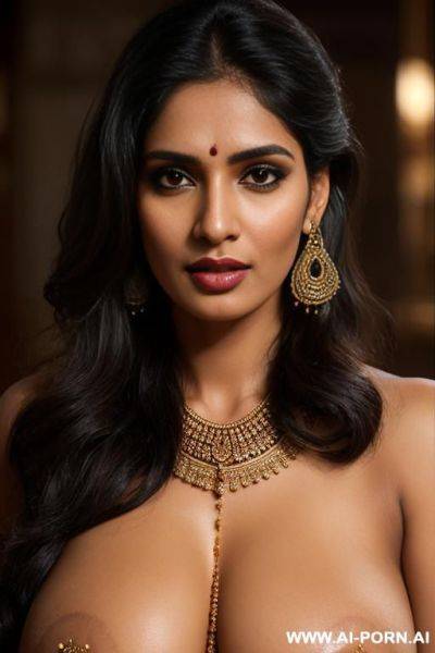 Prompt for indian woman full nude with big boobs and hairy pussy with earpiece and nosepiece and hand rings - ai-porn.ai - India on pornintellect.com