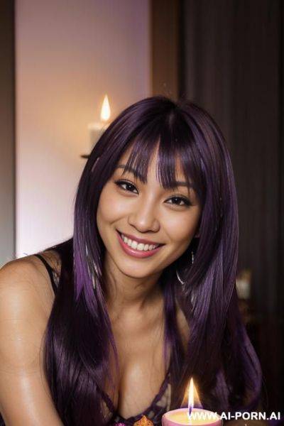 Elaborate flowing purple hair with black highlights, milf glamor, bend down, - ai-porn.ai on pornintellect.com