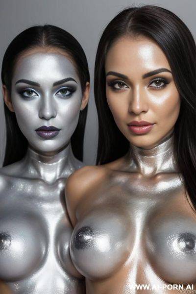 Photo of multiple gorgeous brazilian bimbos completely covered in silver bodypaint - ai-porn.ai - Brazil on pornintellect.com