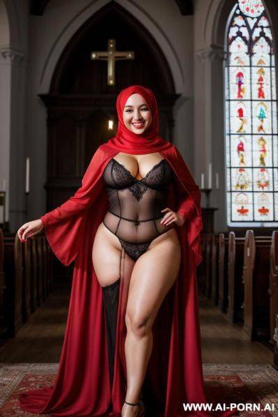 Curvy russian red hijab exhibition in church - ai-porn.ai - Russia on pornintellect.com