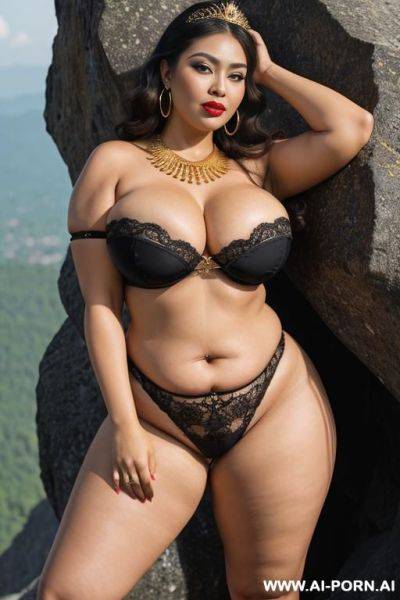 Malay milf, sexy bimbo face, plump lips, large mouth, plump cheeks, thick eyebrows, big eyes, thick mascara, thick eyeliner, thick eyeshw, matte lipstick, black long hair, party hairstyle, (tall - ai-porn.ai on pornintellect.com