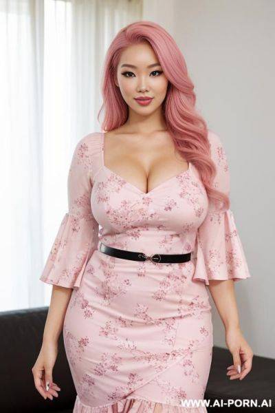 Half-japanese and half-korean and 165cm tall, wearing a ight pink sundress with white floral patterns. the dress falls gracefully to her knees, cinched at the waist by a slender belt that - ai-porn.ai - Japan - North Korea on pornintellect.com