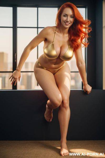 Red hair standing up cross legged - ai-porn.ai on pornintellect.com