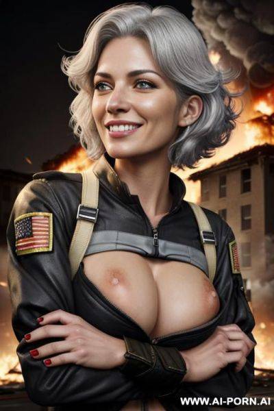 Firefighter, firefighters jacket, firefighter, firefighters uniform, massive boobs, - ai-porn.ai on pornintellect.com