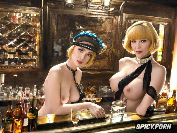 Elegant, looking horny heavy natural boobs, next to a bar in a speakeasy - spicy.porn on pornintellect.com