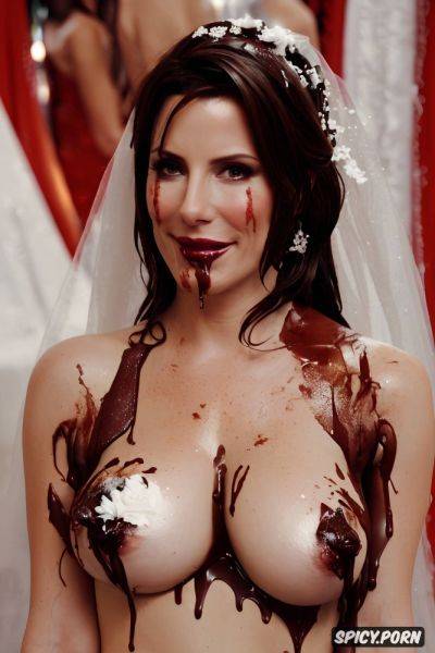 Smeared chocolate, chocolate syrup all over, sandra bullock wearing wedding dress with chocolate syrup smeared on thighs - spicy.porn on pornintellect.com