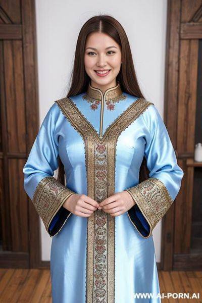 Scandinavian, (cheap humble simple central asian silk medieval dress), wide legs - ai-porn.ai on pornintellect.com