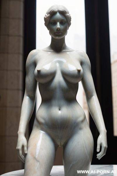 ((real marble of nude statue)), ((beautiful tits)), simple stone art, faceless, totally nude, entirely naked, wide shoulders, ((extremely detailed and very very hairy pussy)), ((cameltoe pussy)), (old city), smog and soot in background, - ai-porn.ai on pornintellect.com