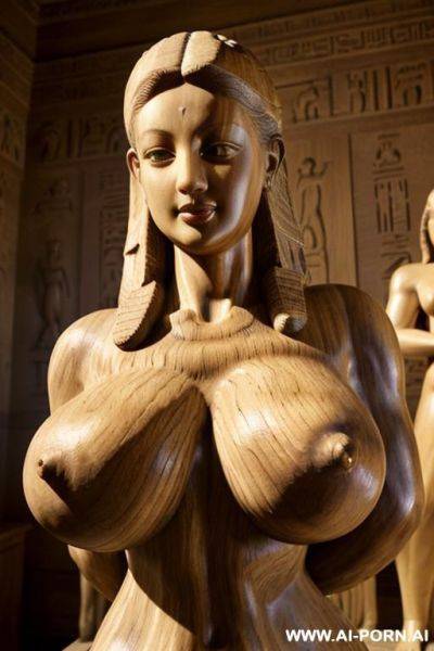 ((((extremely rough textured oak wood of nude statue)))), extreamly ornate artwork, (((((enormous oversized gigantic saggy breasts))))), totally nude, entirely naked, topless, braless, exposed breasts, - ai-porn.ai - Egypt on pornintellect.com