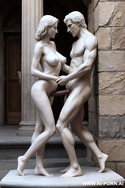 Two naked stone figures man and woman having sex - ai-porn.ai on pornintellect.com