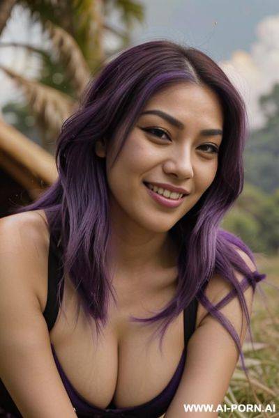 Elaborate flowing purple hair, glamor, bend down, grass, - ai-porn.ai on pornintellect.com