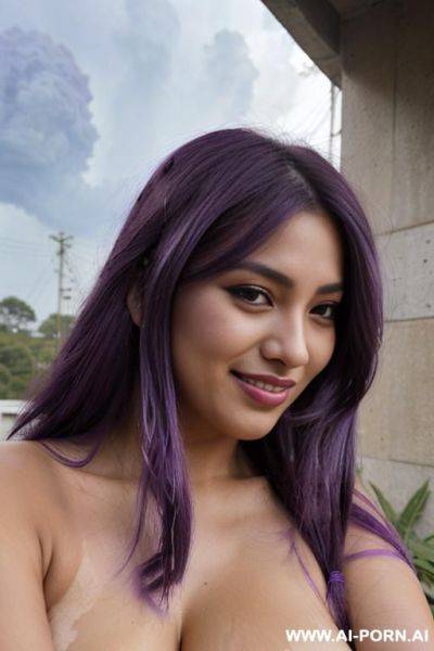 Elaborate flowing purple hair, glamor, outdoor, - ai-porn.ai on pornintellect.com