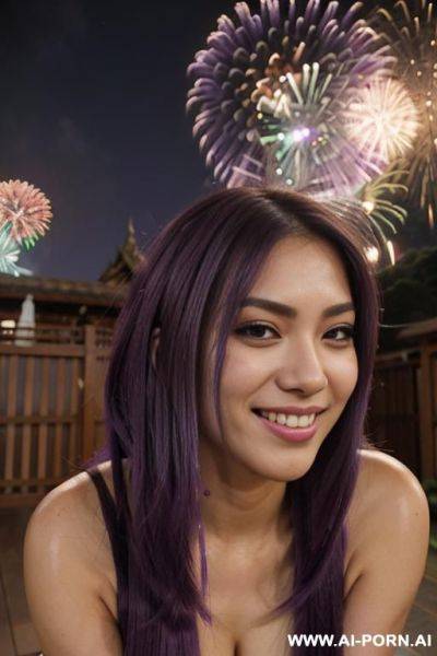 Elaborate flowing purple hair, glamor, bend down, sacred shrine, - ai-porn.ai on pornintellect.com