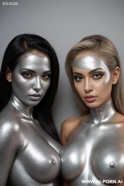 Photo of multiple gorgeous brazilian bimbos completely covered in silver bodypaint - ai-porn.ai - Brazil on pornintellect.com