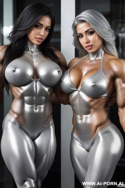 Photo of multiple gorgeous naked female bodybuilder brazilian bimbos completely covered in silver bodypaint - ai-porn.ai - Brazil on pornintellect.com