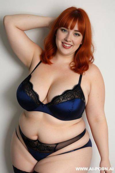 Full body photo shot, chubby, 1a breasts, lovehandless and tummy fat bbw, huge breasts, huge areolas, armpits hair, hot blue lace stockings wet, she is dancing. - ai-porn.ai on pornintellect.com