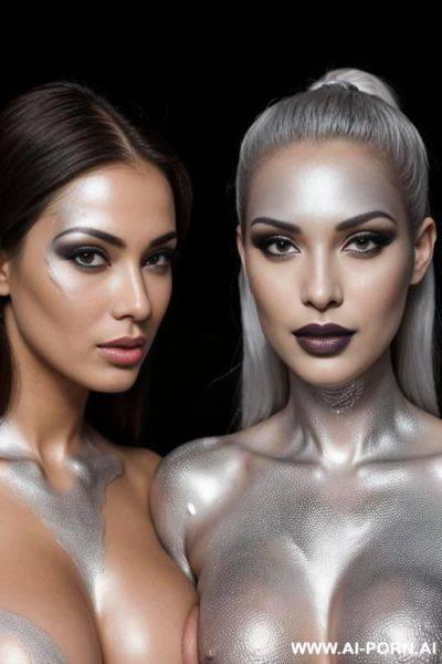 Photo of multiple gorgeous brazilian bimbos completely covered in silver bodypaint - ai-porn.ai - Brazil on pornintellect.com