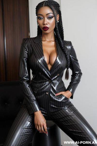 Latex pinstripe mobster pants suit, braided - ai-porn.ai on pornintellect.com