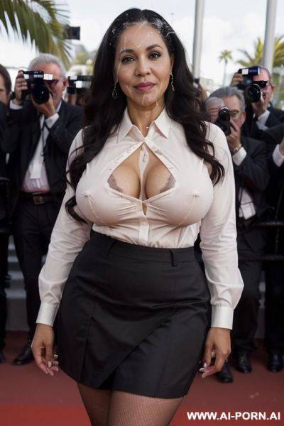 Flashing tits, on knees, covered in cum - ai-porn.ai on pornintellect.com