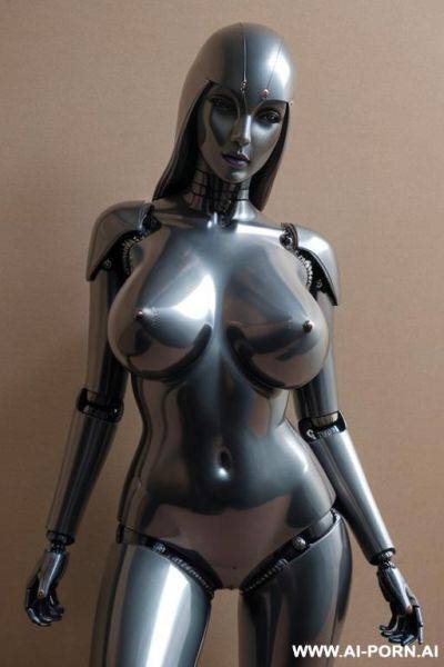 Robot statue of naked woman, ((looking at the camera)), ((eyes contact)), full body view, hard nipples, open vagina, human vagina, - ai-porn.ai on pornintellect.com