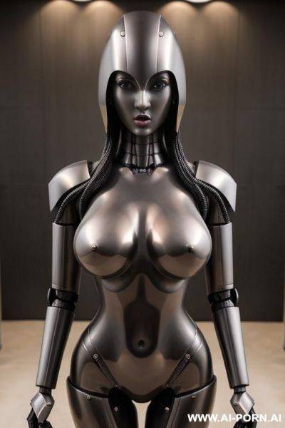 Robot statue of naked woman, ((looking at the camera)), ((eyes contact)), full body view, hard nipples, open legs, open vagina, human vagina, - ai-porn.ai on pornintellect.com