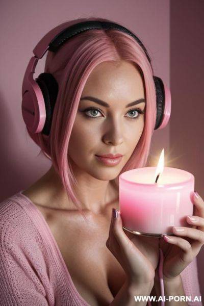 Pink haired woman with pink headphones hypnotized by a candle - ai-porn.ai on pornintellect.com