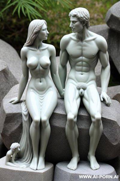 Two naked stone figures, man and woman, having sex - ai-porn.ai on pornintellect.com