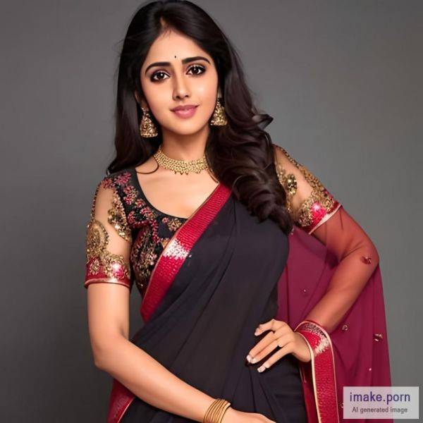 Genelia D Souza with devil horns and wearing black saree kurta - imake.porn on pornintellect.com