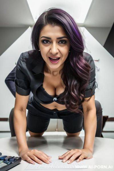 Angry secretary gives blowjob to her boss, stripped clothes, 1 latina violet hair - ai-porn.ai on pornintellect.com