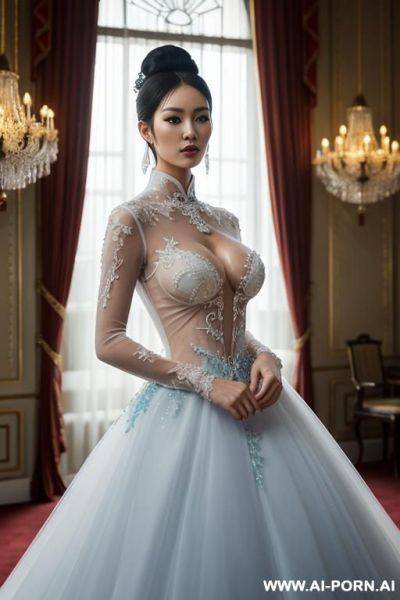 Chinese, wedding dress, ice crown, wearing transparent body suit - ai-porn.ai - China on pornintellect.com