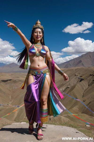 Rainbow​ woman ancient​ tibet goddess​ shine and dancing​ in sky - ai-porn.ai on pornintellect.com
