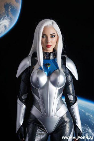 Dark elf in spacesuit armour. white hair. - ai-porn.ai on pornintellect.com