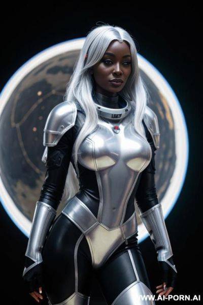 Drow in spacesuit armour. silver hair. - ai-porn.ai on pornintellect.com