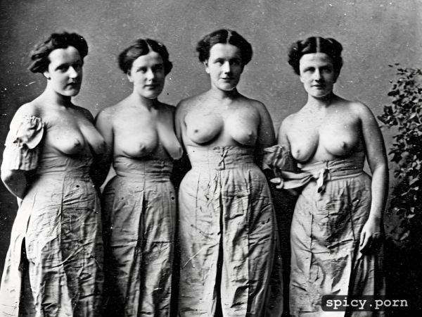 Exposed fat breasts, standing in victorian kitchen, group photo of 1800s fat lesbians - spicy.porn on pornintellect.com