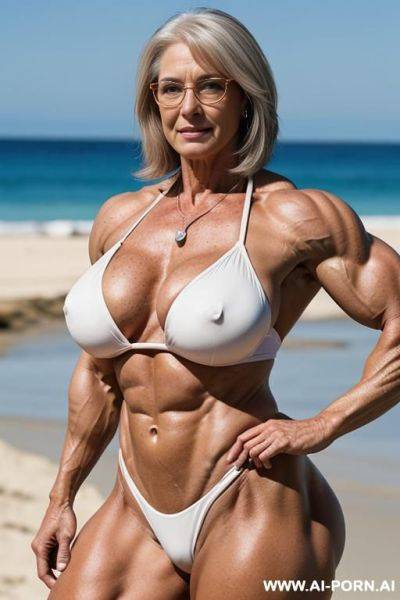 ((sexy hot old mom mature attractive milf)) (shiny silver bikini) (necklace) ((sexy standing pose, direct eye contact)) (((oversize huge gigantic boobs))) (wide hips, massive thighs) (((choose the most - ai-porn.ai on pornintellect.com