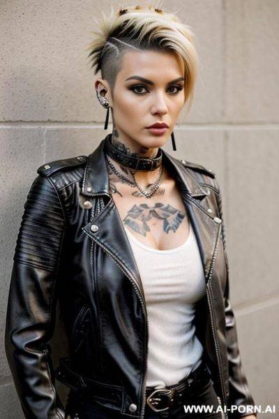 ((rock milf)) ((mohawk hair)) ((black leather jacket)) ((tattooed)) - ai-porn.ai on pornintellect.com