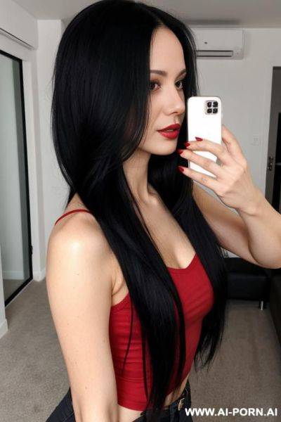 Woman long hair tight red top selfie - ai-porn.ai on pornintellect.com