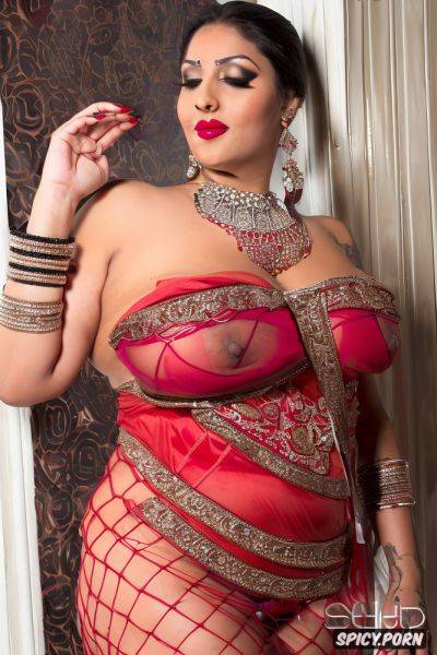 Both hand raising up, smiling, traditional indian bridal costume on head - spicy.porn - India on pornintellect.com