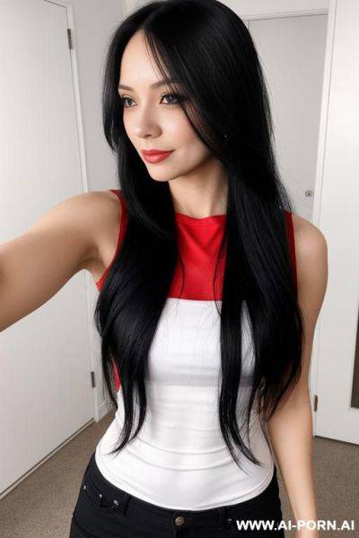 Woman long hair tight red top selfie - ai-porn.ai on pornintellect.com