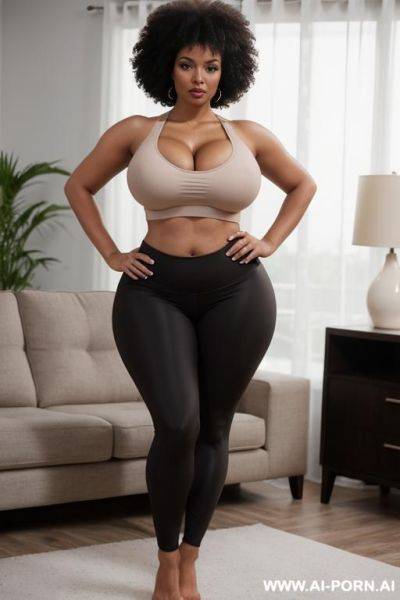 Gigantic boobs, (crop top), afro, milf, thick thighs, black hair - ai-porn.ai on pornintellect.com