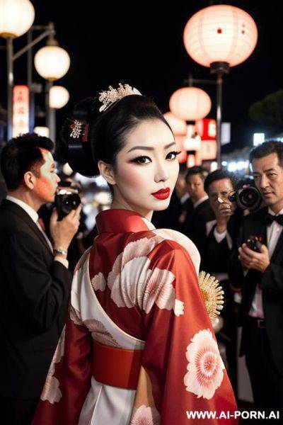 Beautiful japanese woman, red gown mermaid long kimono, full body, (masterpiece), best quality, perfect face - ai-porn.ai - Japan on pornintellect.com