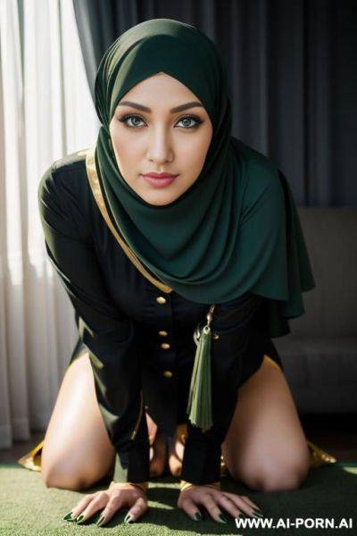 (((mu, half hijab, black hair, green eyes, 1 old years))), ((sexy uniform military)) - ai-porn.ai on pornintellect.com