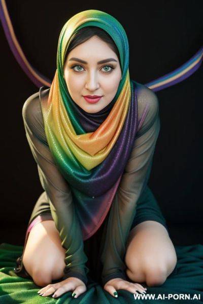 (((mu, rainbow hijab, black hair, green eyes, 1 old years))), ((streamer clother)) - ai-porn.ai on pornintellect.com