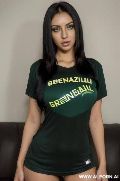 3 woman 1 old years (((nature boobs, brazilian soccer t-shirt, green eyesstanding eye contact, 1 old years, very long and extremely straight black hair))) - ai-porn.ai - Brazil on pornintellect.com