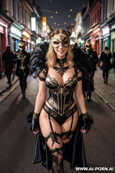 Woman in masquerade full of people - ai-porn.ai on pornintellect.com