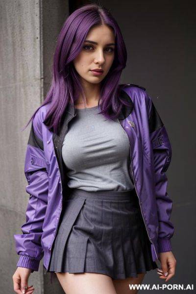 Elaborate flowing purple hair, glamor, bridal dress, pleading face, short, nature, - ai-porn.ai on pornintellect.com