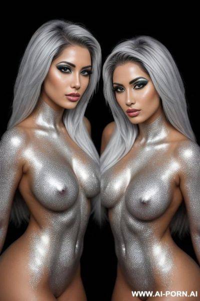 Photo of multiple gorgeous brazilian bimbos completely covered in silver bodypaint - ai-porn.ai - Brazil on pornintellect.com