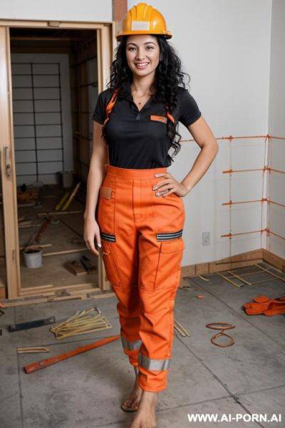 Construction house, woman barefoot-barefoot, - ai-porn.ai on pornintellect.com